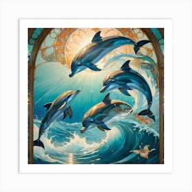 Dolphin Delight Wall Art – Hyperrealism In The Style Of Alphonse Much Art Print