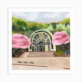 Cherry Blossoms And Kyiv Funicular Art Print