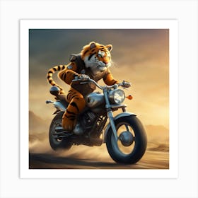 Tiger Riding A Motorcycle Art Print