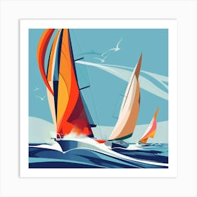 Sailboats In The Ocean 3 Art Print