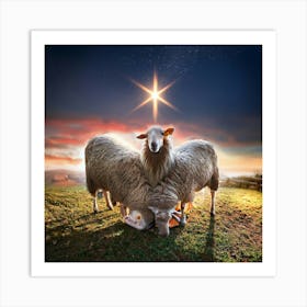 Firefly Sheep, Family, Meeting, Christmas, Candles, Christmas Tree, Baubles, Star, Festive, Holiday, Art Print