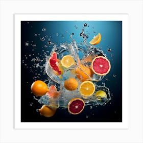 Citrus Fruit Splashing Water 1 Art Print