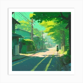 Girl Walking Down A Street Art Print