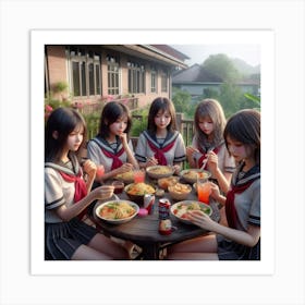 Asian Girls Eating 1 Art Print