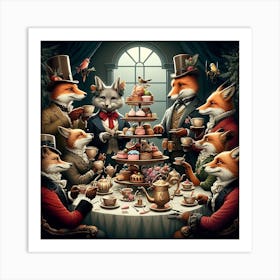 Foxes At Tea 3 Art Print