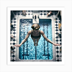 Blond Woman dives into the Swimming Pool Art Print