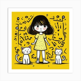 Little Girl With Cats Art Print