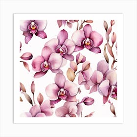 Pattern with mauve Orchid flowers 1 Art Print