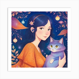 Girl With A Cat 1 Art Print