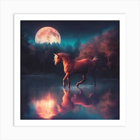 Unicorn In The Moonlight Art Print