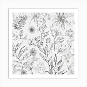 Black And White Florals Art Print