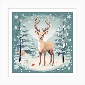 Deer In Winter Forest Art Print