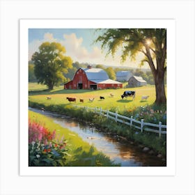 Farm By The Stream Art Print