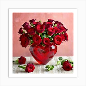 Red Roses In A Heart Vase 2 Art Print