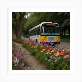 Default Bus Walks Among Flowers And Trees 0 Art Print