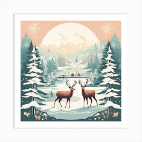 Winter Landscape With Deer 9 Art Print