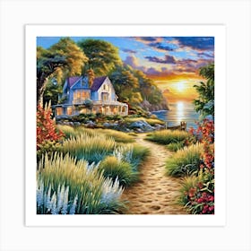 Sunset At The Cottage Art Print