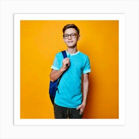 Firefly 18 Year Old, Boy, Transparent Glasses, T Shirt, Light Blue, Bag, Carrying, Yellow, Backgroun (2) Art Print