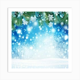 Abstract Winter Wonderland With A Closeup Of A Spruce Tree Branch Adorned With Snowflakes In The For (6) Art Print