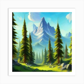 Path To The Mountains trees pines forest 3 Art Print