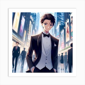 Asian anime guy in a tuxedo Art Print