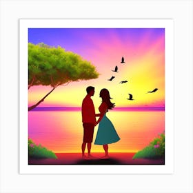 Couple At Sunset Art Print