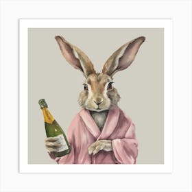 Watercolour Hare with Bottle of Champagne Art Print