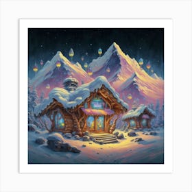 Mountain village snow wooden 6 20 Art Print