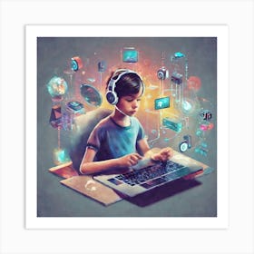 Boy Using A Laptop 1 Art Print