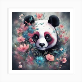 Panda Bear With Flowers Art Print