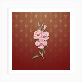 Vintage Pink Ruddy Godetia Botanical on Falu Red Pattern n.0580 Art Print