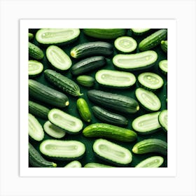 Cucumbers On Green Background Art Print