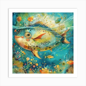 A Fish With Flowers And Plants On It Art Print