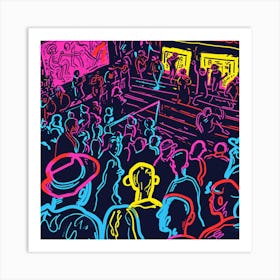 Neon Crowd At A Concert Art Print