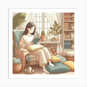 Girl Reading In A Chair Art Print