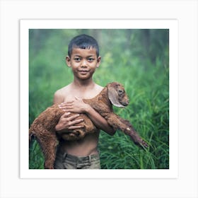 Boy Holding A Goat Art Print