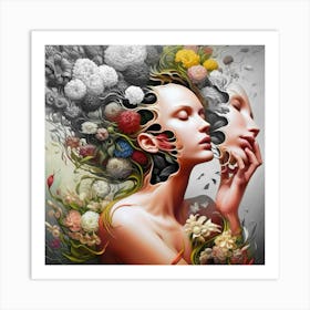 Woman With Flowers On Her Head Art Print