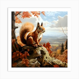 Red Squirrel Overlooks The Countryside Art Print