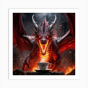 Close Up Of A Fierce Vibrant Red Dragon Glaring Directly Into The Camera Claws Gripping A Steaming Art Print