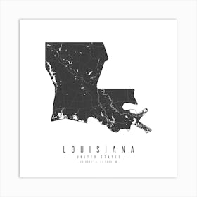 Louisiana Mono Black And White Modern Minimal Street Map Square Art Print