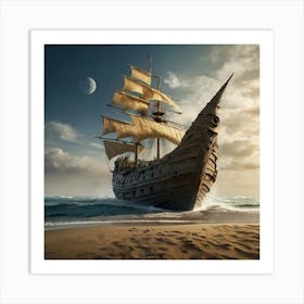 Pirate Ship On The Beach 2 Art Print