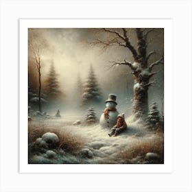 Snowman In The Woods Art Print