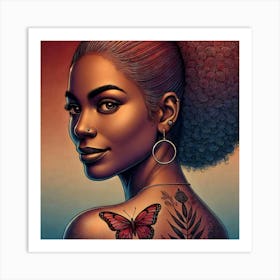 Butterfly Tattooed Black Woman Art Print