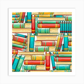 Colorful Books Seamless Pattern Art Print