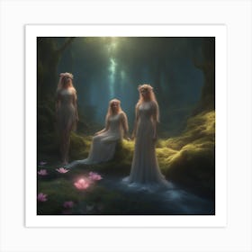 Three Fairies In The Forest Art Print