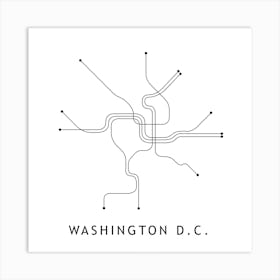 Washington Dc Subway White Map Square Art Print