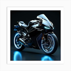 Sleek Black Super Bike With Glowing Underbody And Neon Highlights 1 Art Print