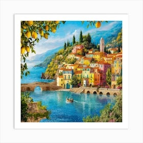 Amalfi View With Lemons Travel Painting Italy (3) 1 Art Print