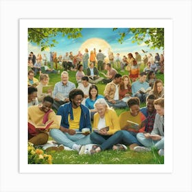 People Reading In The Park Art Print