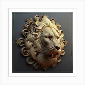 Lion in 3D view with decorative patterns crafted on leather surfaces. 2 Art Print